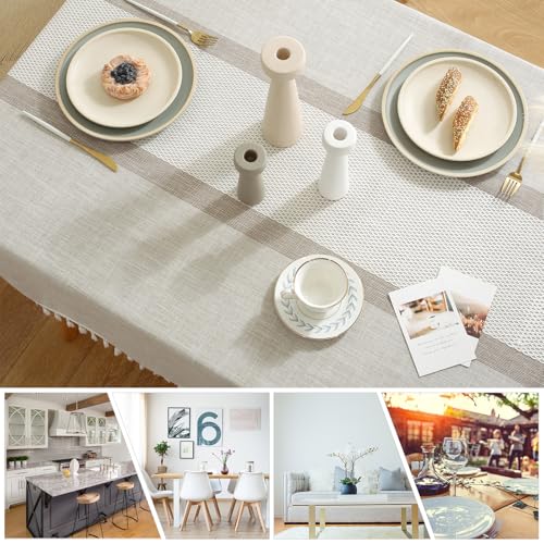DEEPDREAM Deep Dream Table Cloth Rectangle Table, Rustic Waterproof Cotton Linen Tablecloths, Wrinkle Free Farmhouse Style TableCloths for Parties, Kitchen Dining, Holiday, 55" X 70", 4-6 Seats - Image 4