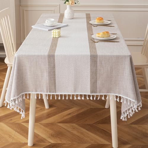 DEEPDREAM Deep Dream Table Cloth Rectangle Table, Rustic Waterproof Cotton Linen Tablecloths, Wrinkle Free Farmhouse Style TableCloths for Parties, Kitchen Dining, Holiday, 55" X 70", 4-6 Seats - Image 1