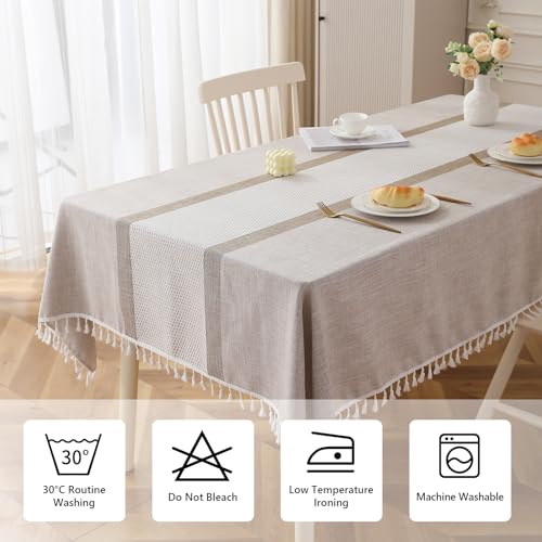 DEEPDREAM Deep Dream Table Cloth Rectangle Table, Rustic Waterproof Cotton Linen Tablecloths, Wrinkle Free Farmhouse Style TableCloths for Parties, Kitchen Dining, Holiday, 55" X 70", 4-6 Seats - Image 5