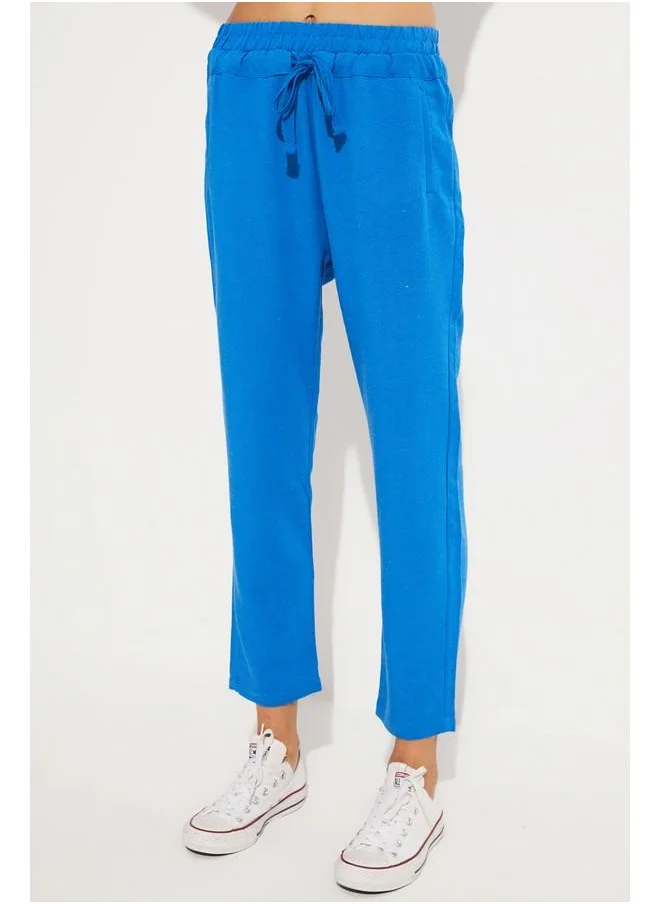 جون June High Waist Viscose Blend  Elastic Waist Trouser Saxe