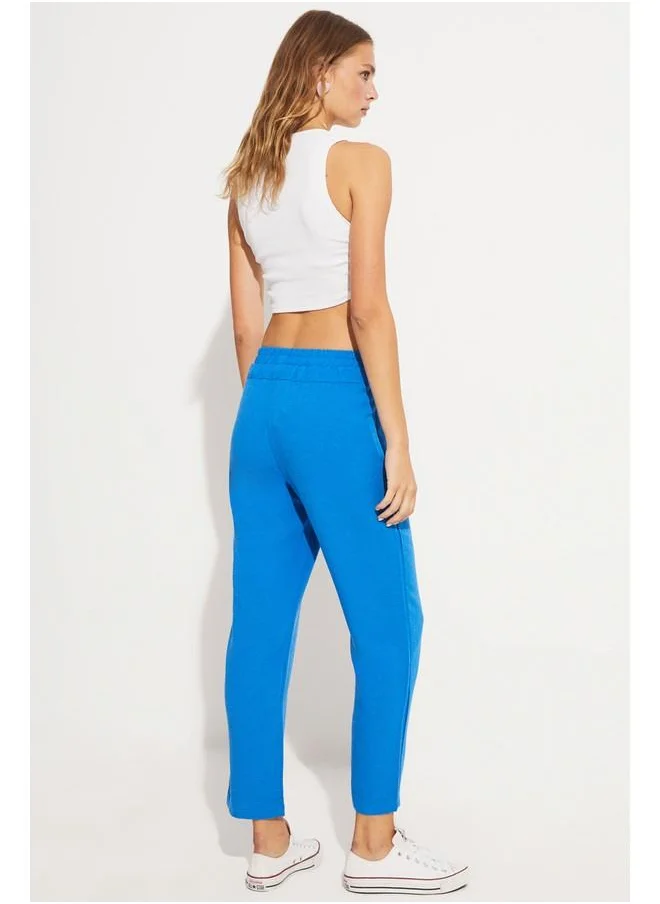 جون June High Waist Viscose Blend  Elastic Waist Trouser Saxe