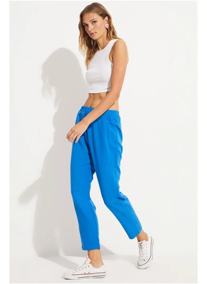 جون June High Waist Viscose Blend  Elastic Waist Trouser Saxe