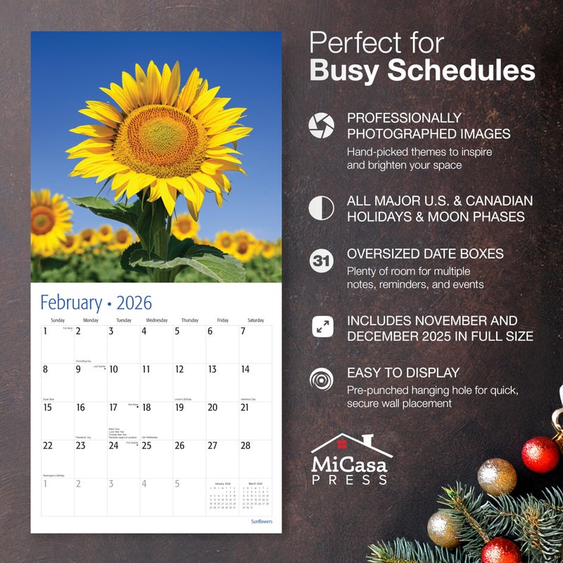 MICASA PRESS Sunflowers 2026 Wall Calendar 12 Month | 12" x 24" Open | Thick & Sturdy Paper | Holiday Gift | Nature Calendar 2026 - Image 2