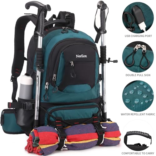 NerIion Nerlion 40L Hiking Backpack Travel Backpack for Men Women Camping Waterproof Outdoor Hiking Daypack Lightweight Backpack (Dark Green) - Image 2