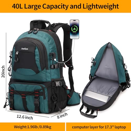 NerIion Nerlion 40L Hiking Backpack Travel Backpack for Men Women Camping Waterproof Outdoor Hiking Daypack Lightweight Backpack (Dark Green) - Image 5