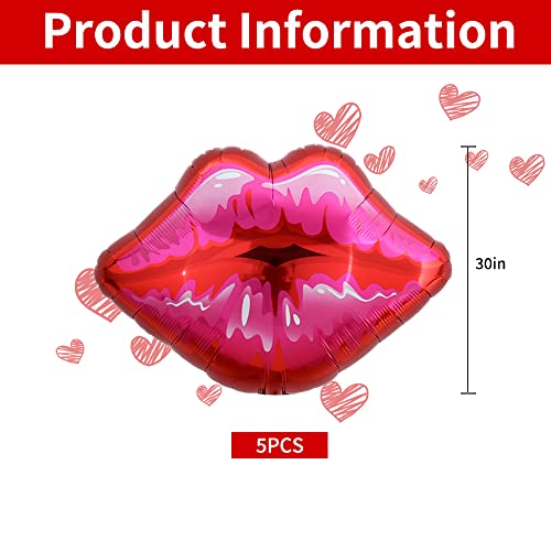 Vuzvuv Pack of 5 Large Pink Huge Red Lips Balloons for Makeup Themed Party Anniversary Decor, Kiss The Miss Goodbye(30 Inch) - Image 2