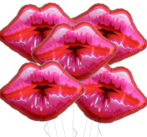 Vuzvuv Pack of 5 Large Pink Huge Red Lips Balloons for Makeup Themed Party Anniversary Decor, Kiss The Miss Goodbye(30 Inch) - Image 1