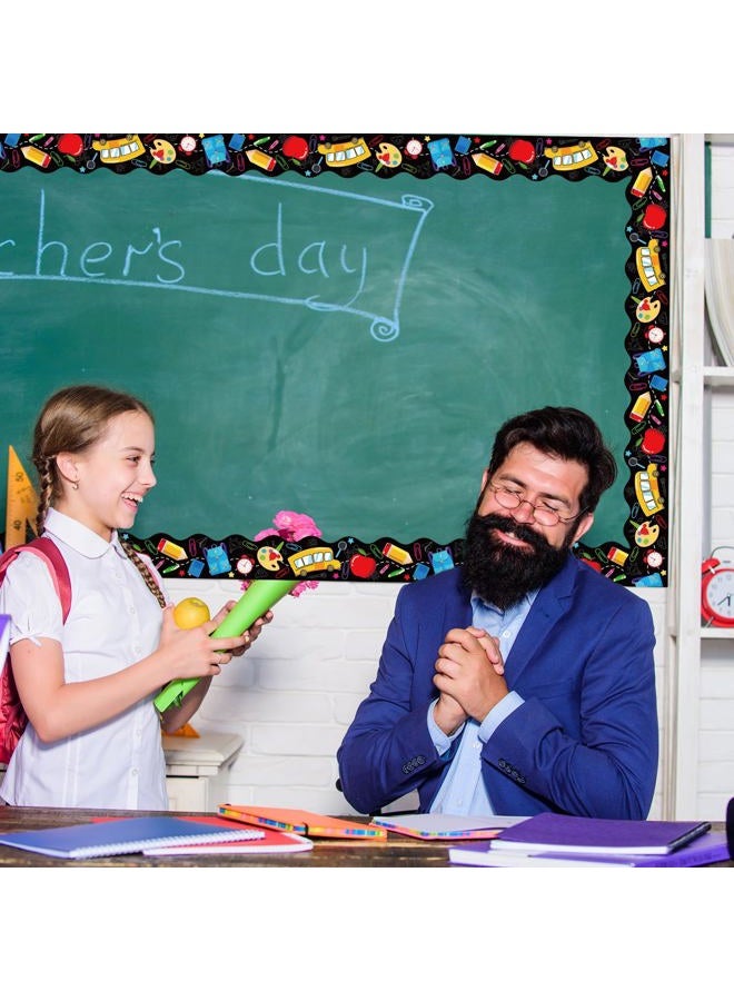 JarThenaAMCS 66Ft Back to School Bulletin Board Border Self Adhesive Scalloped Apple Pencil Trim Border Stickers Roll for School Classroom Office Home Party Decor - Image 3