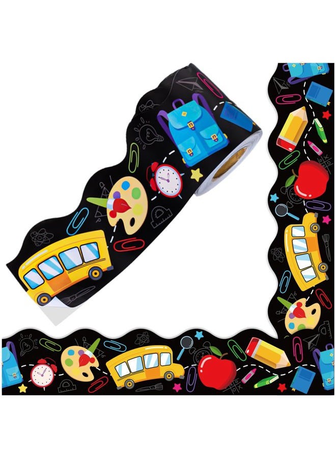 JarThenaAMCS 66Ft Back to School Bulletin Board Border Self Adhesive Scalloped Apple Pencil Trim Border Stickers Roll for School Classroom Office Home Party Decor - Image 1