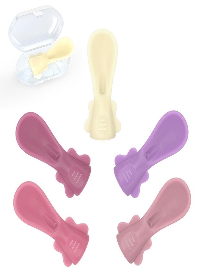 Miniguysa Baby Food Pouch Spoon Attachment (5-Pack, Blossom) – Designed for Small Mouths & Stage 1 Weaning – Ultra-Soft Silicone Feeder for Sensitive Gums – Universal Fit Pouch Topper with Travel Cases - Image 1