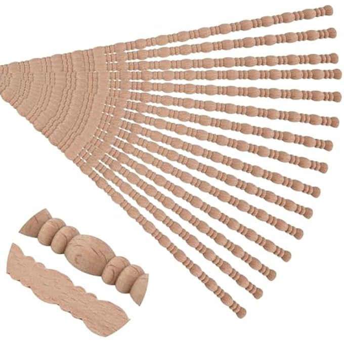 15-PACK 15.75" UNFINISHED WOOD BEAD AND REEL​​ TRIM - EASY TO PAINT, CUTE DECORATIVE MOLDING DIY CRAFT FOR FURNITURE FRAME, MIRROR EDGE, WALL, DOOR, CLOSET, DRESSER, SHELF - Image 1
