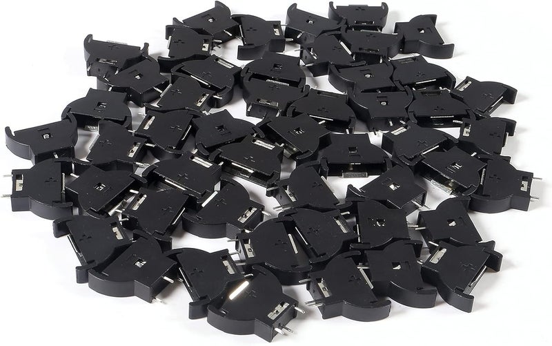 AEDIKO 50pcs CR2032 Vertical Button Cell Battery Sockets 3 Pin Holder Case Plastic Shell Type Black - Image 1