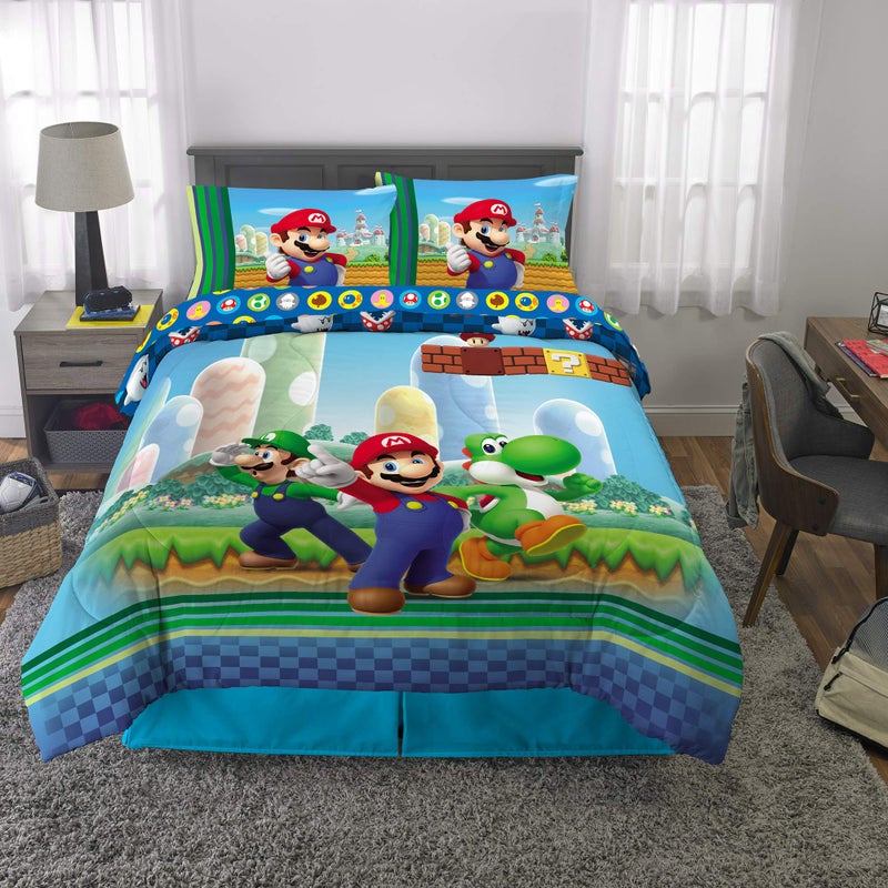Franco Super Mario Kids Full Size Bedding, 5 Piece Super Soft Cozy Reversible Comforter and Sheet Set, (Officially Licensed Product) By Franco - Image 4
