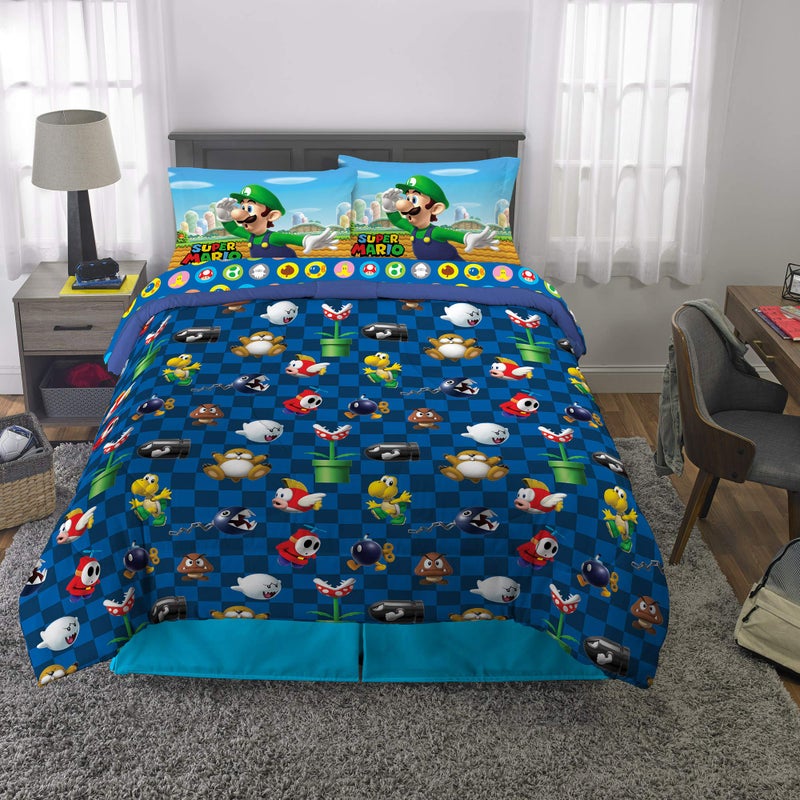 Franco Super Mario Kids Full Size Bedding, 5 Piece Super Soft Cozy Reversible Comforter and Sheet Set, (Officially Licensed Product) By Franco - Image 5