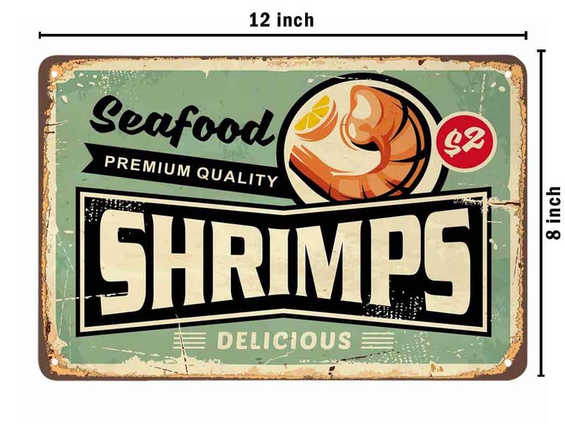 AOYEGO Shrimps Tin Sign,Seafood Delicious Orange Fruit Plate Restaurant Delicious Healthy Tasty Vintage Metal Tin Signs for Cafes Bars Pubs Shop Wall Decorative Funny Retro Signs 8x12 Inch - Image 2