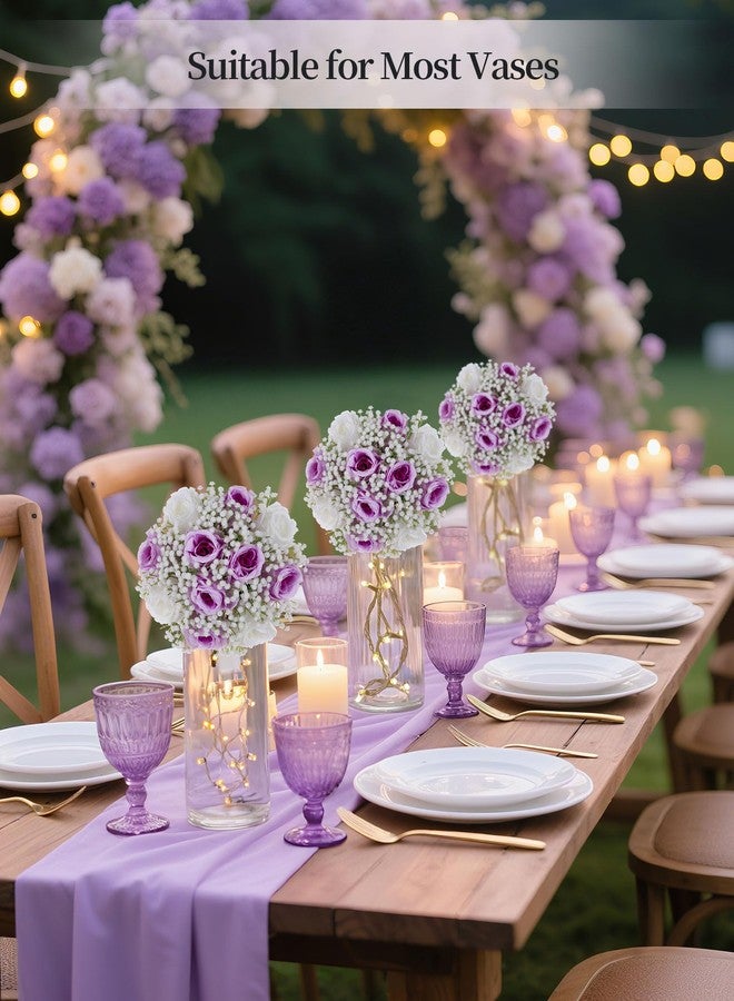BLOSMON Fake Flowers Ball Wedding Centerpieces 2 Pcs Lilac Rose Babys Breath Artificial Flowers Center Pieces Decoration for Table Silk Kissing Floral Bouquet Arrangements for Home Party DIY Decor - Image 4