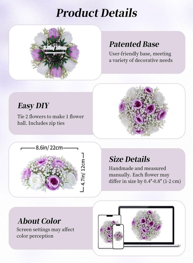 BLOSMON Fake Flowers Ball Wedding Centerpieces 2 Pcs Lilac Rose Babys Breath Artificial Flowers Center Pieces Decoration for Table Silk Kissing Floral Bouquet Arrangements for Home Party DIY Decor - Image 5