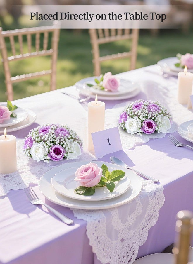 BLOSMON Fake Flowers Ball Wedding Centerpieces 2 Pcs Lilac Rose Babys Breath Artificial Flowers Center Pieces Decoration for Table Silk Kissing Floral Bouquet Arrangements for Home Party DIY Decor - Image 2