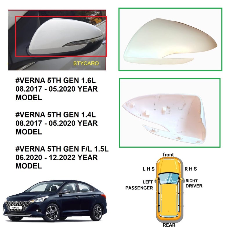 Car Styling ORVM Side view Mirror Cover/Cap (Indicator Cut Type) compatible with Hynudai Verna 5TH GEN 2017-2022 Model Type 4- Unpainted (LEFT PASSENGER SIDE) - Image 2