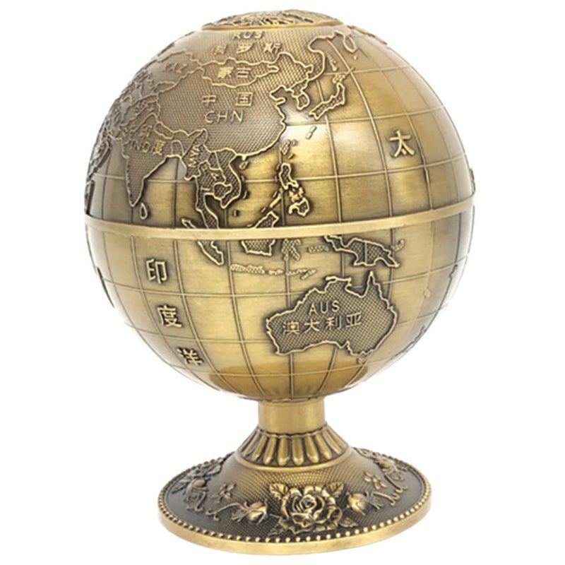 Copper Toothpick Holder 360 Degree Rotating Sphere Earth Pattern Push Type Dispenser - Image 2