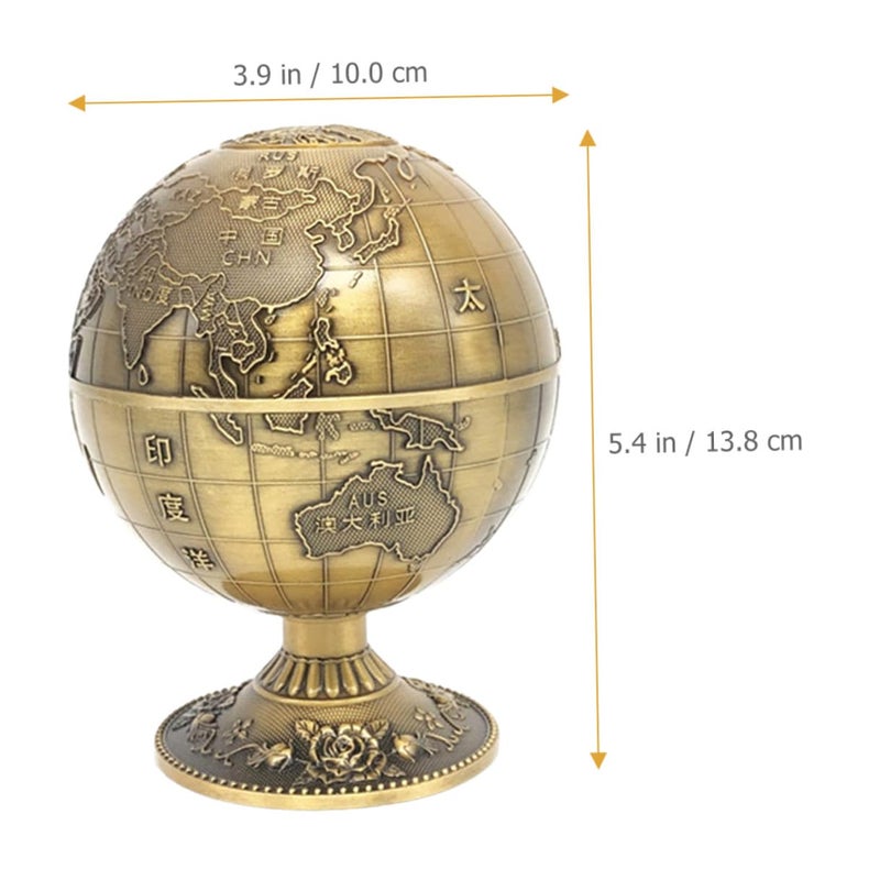Copper Toothpick Holder 360 Degree Rotating Sphere Earth Pattern Push Type Dispenser - Image 3