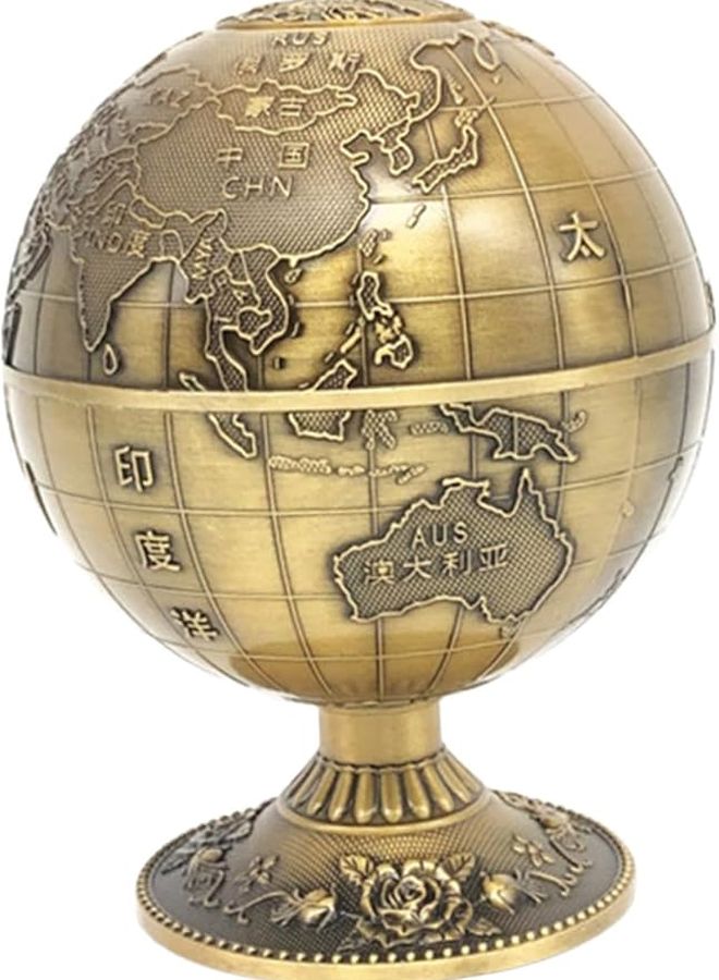 Copper Toothpick Holder 360 Degree Rotating Sphere Earth Pattern Push Type Dispenser - Image 1