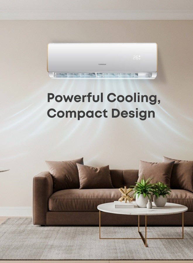 TORNADO Split AC 1 Ton Inverter ,12000 BTU, T3 Compressor, R410A, Digital Display, Turbo Mode, Golden Fin – White (TH-X12BHK) - Image 1