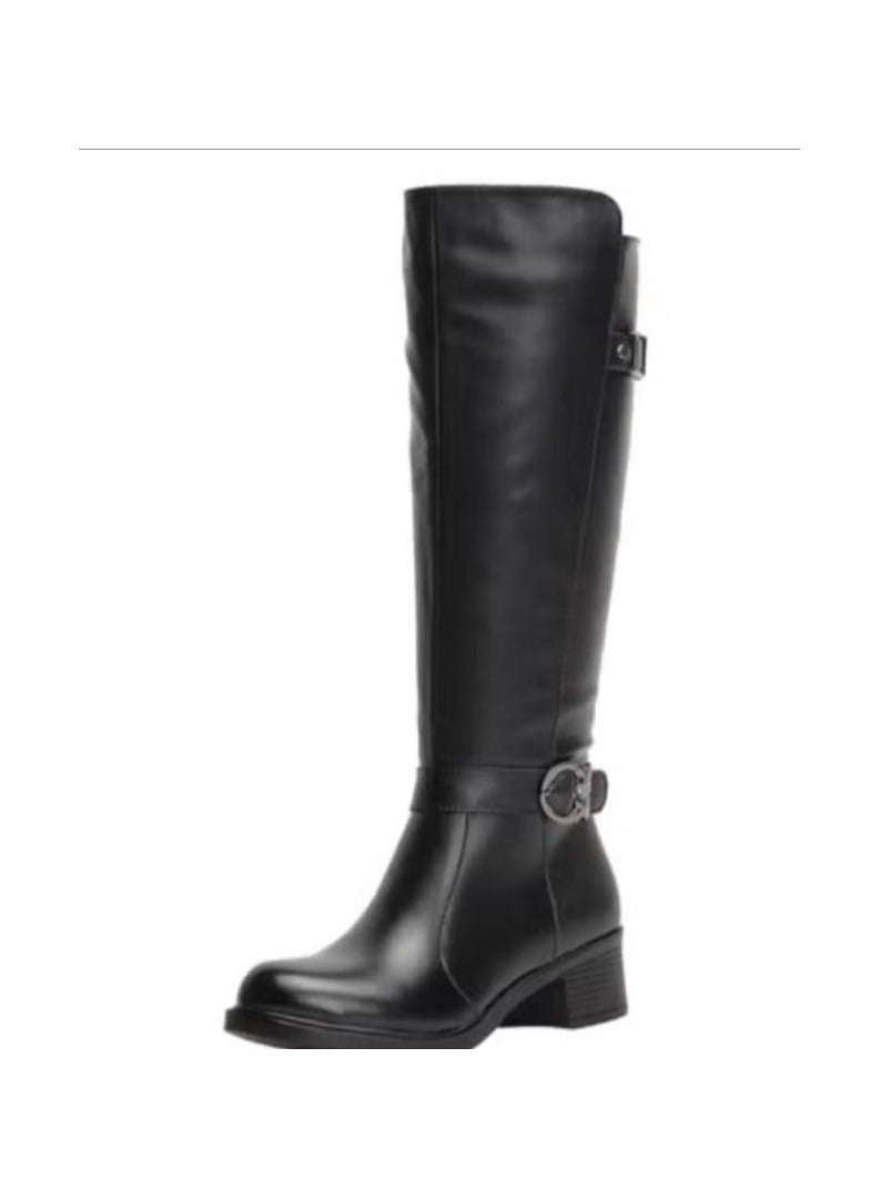 KUYING Martin Block Heel Knee High Boots