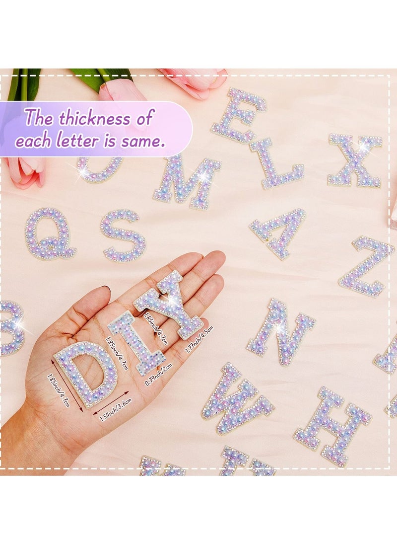 KASTWAVE 52Pcs Letters Pearl Rhinestone Patches, A-Z Glitter Pearl Alphabet Self-adhesive Decorative Decals, Craft Supplies Accessories for Fabric Repair DIY Clothes Bag Hats  - Image 5