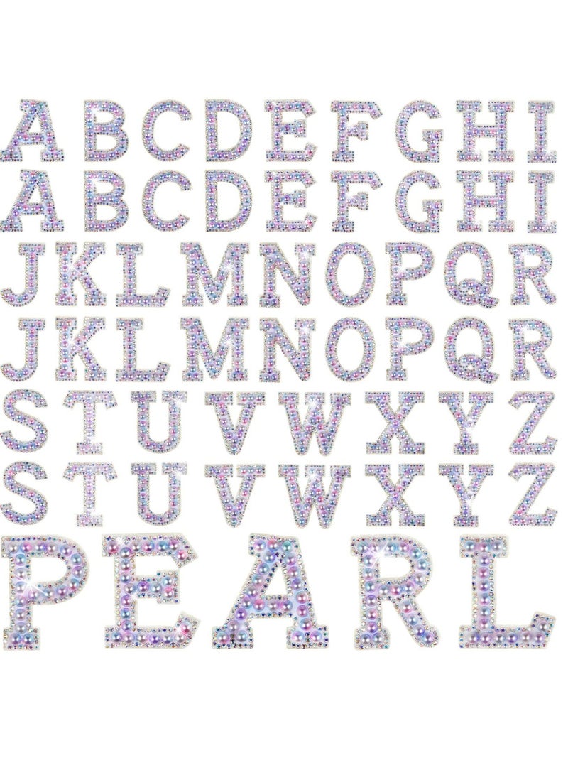 KASTWAVE 52Pcs Letters Pearl Rhinestone Patches, A-Z Glitter Pearl Alphabet Self-adhesive Decorative Decals, Craft Supplies Accessories for Fabric Repair DIY Clothes Bag Hats  - Image 1