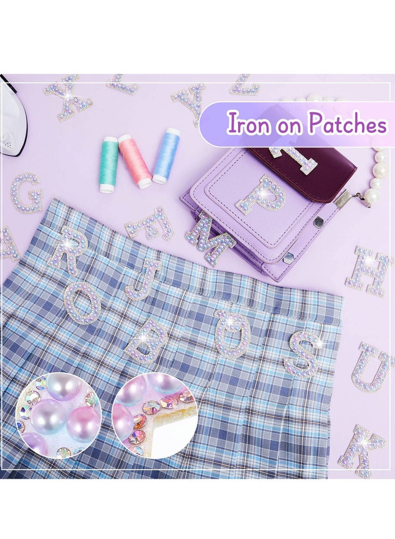 KASTWAVE 52Pcs Letters Pearl Rhinestone Patches, A-Z Glitter Pearl Alphabet Self-adhesive Decorative Decals, Craft Supplies Accessories for Fabric Repair DIY Clothes Bag Hats  - Image 2