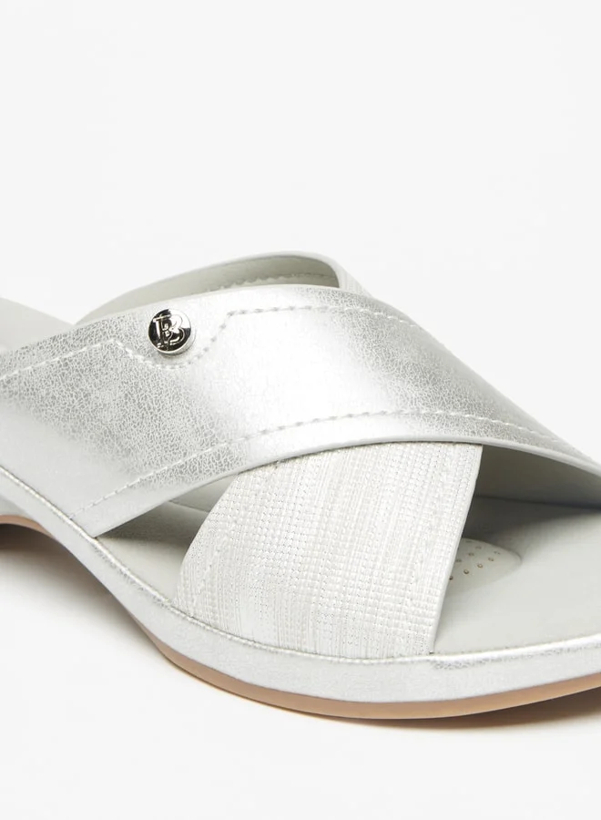 Flora Bella By Shoexpress Women's Textured Slip-On Cross Strap Sandals with Block Heels Ramadan Collection
