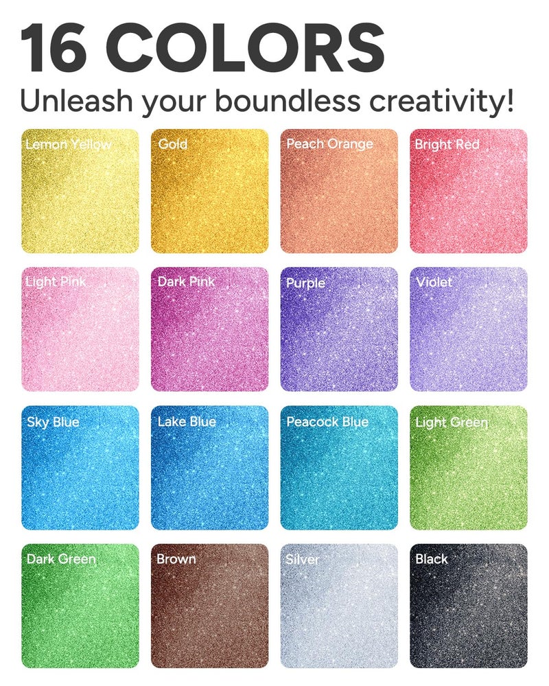 JusArt 16 Colors Glitter Markers, Glitter Paint Pens Sparkly and Shiny for DIY Card Making, Coloring, Scrapbooking, Glass, Wood, Stone, Fabric, Rock - 0.7mm Extra Fine Acrylic Paint Markers - Image 2