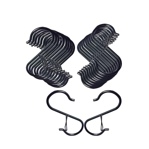 ZanXinY 15 Pack S Hooks for Things Hanging, 3.5 inch Heavy Duty Metal S Hooks with Safety Buckle, S Shaped Hooks Pot Rack Closet Hooks for Hanging Plants, Kitchen Utensil, Pot, Pans, Garden Tools (Black) - Image 1