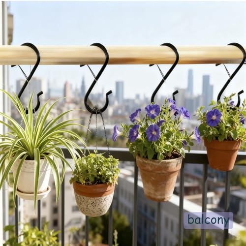 ZanXinY 15 Pack S Hooks for Things Hanging, 3.5 inch Heavy Duty Metal S Hooks with Safety Buckle, S Shaped Hooks Pot Rack Closet Hooks for Hanging Plants, Kitchen Utensil, Pot, Pans, Garden Tools (Black) - Image 4