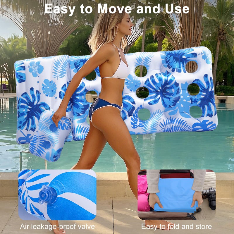 HeySplash Pool Lounger Float, Inflatable Pool Float Adult with Adjustable Backrest, Pool Float with Cup Holder for Swimming Pools, Beaches, Lakes, Floaties for Adults Easy to Use, Blue Palm Leaf - Image 5