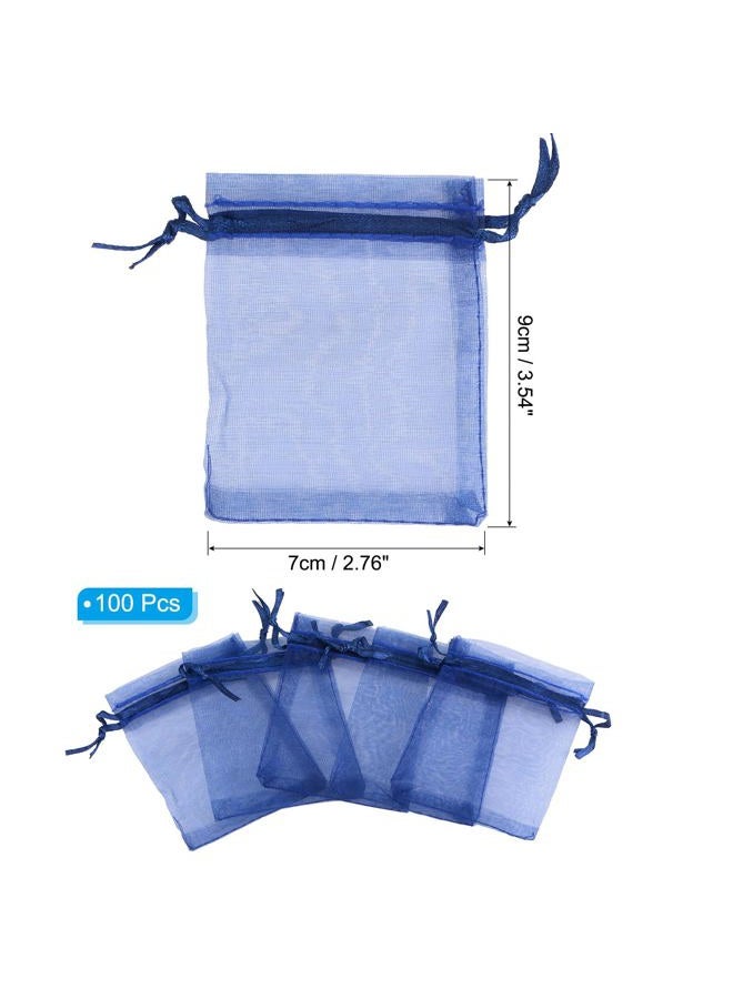 PATIKIL Organza Bags, 100 Pcs 3.54x2.8 Inch Drawstring Mini Pouches Favor Gift Candy Jewelry Bags for Christmas Thanksgiving Festival Party Wedding, Navy Blue  - Image 2