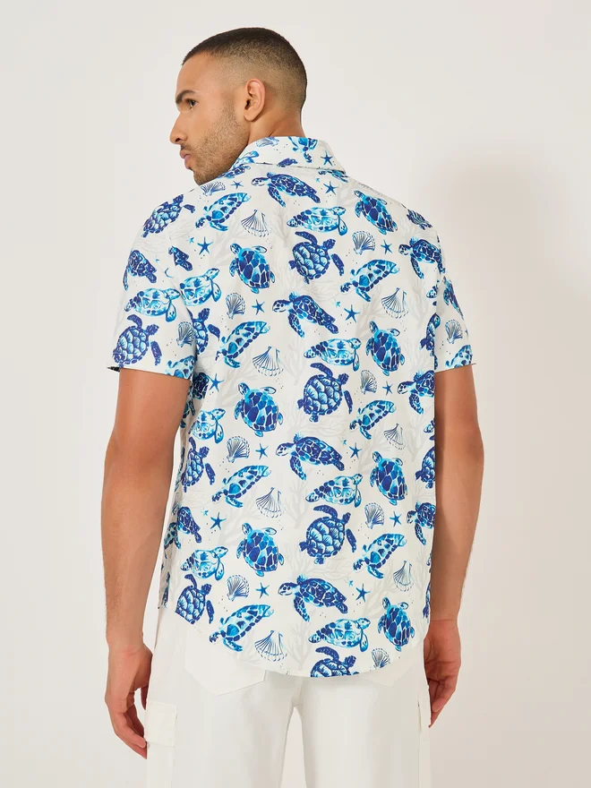 Take Two Take Two Men Sea Turtle Print Short Sleeve Regular Fit Shirt