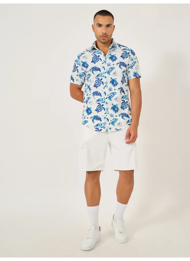 Take Two Take Two Men Sea Turtle Print Short Sleeve Regular Fit Shirt