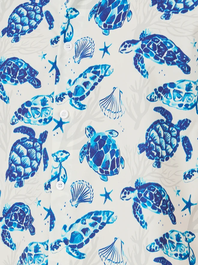 Take Two Take Two Men Sea Turtle Print Short Sleeve Regular Fit Shirt