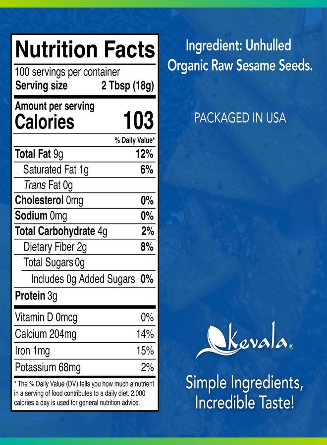 Kevala Raw Sesame Seeds Unhulled: Seeds for Cooking and Baking, Nutritious Snack for Clean Food Lovers, Topping for Pretzels and Bagels, Restaurant Staple, Conveniently Packed in a Bucket, 4 lb - Image 2