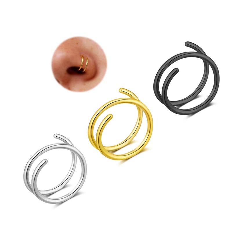 Goenjoy Double Nose Hoop Ring for Single Piercing Nose Hoop, Silver Spiral Nose Hoop For women, Nostril Piercing Jewelry - Image 1