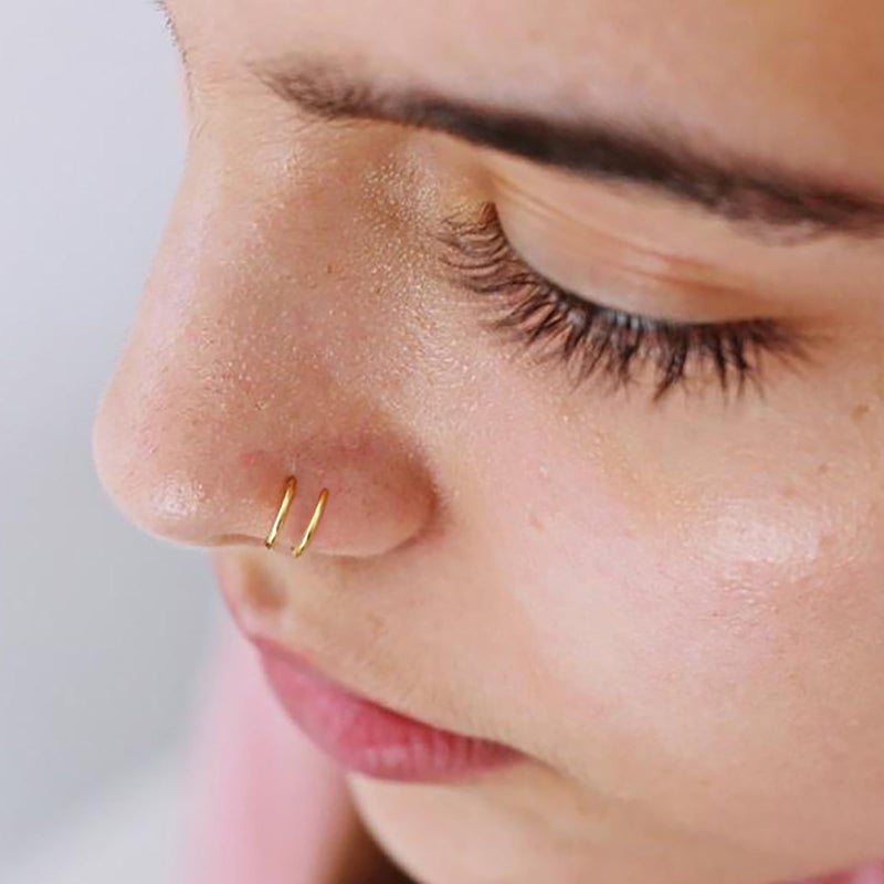 Goenjoy Double Nose Hoop Ring for Single Piercing Nose Hoop, Silver Spiral Nose Hoop For women, Nostril Piercing Jewelry - Image 3