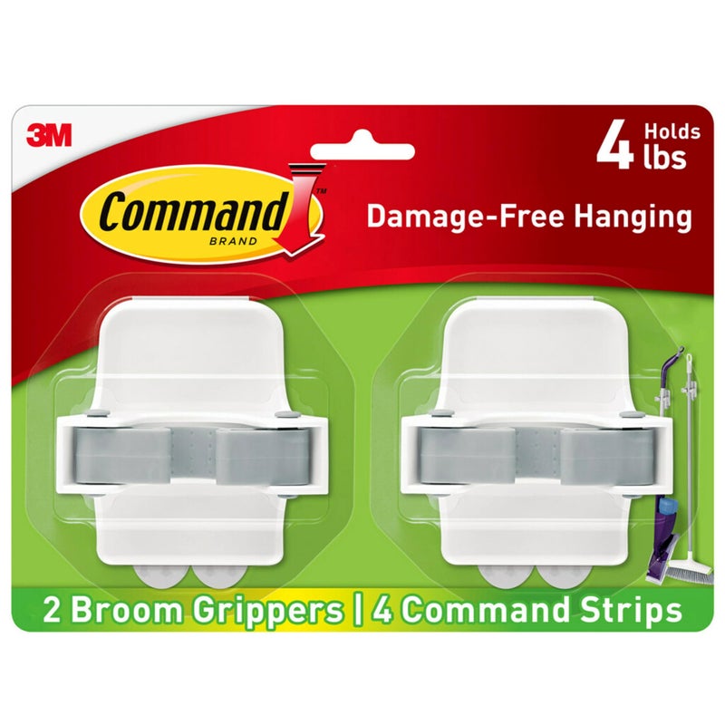 Command Broom Grippers, 2 Hangers and 4 Strips, Damage-Free Mop and Broom Holder Wall Mount, Household Cleaning Tool Organizer for Kitchen, Laundry Room, Closet, Holds up to 4 lb - Image 1