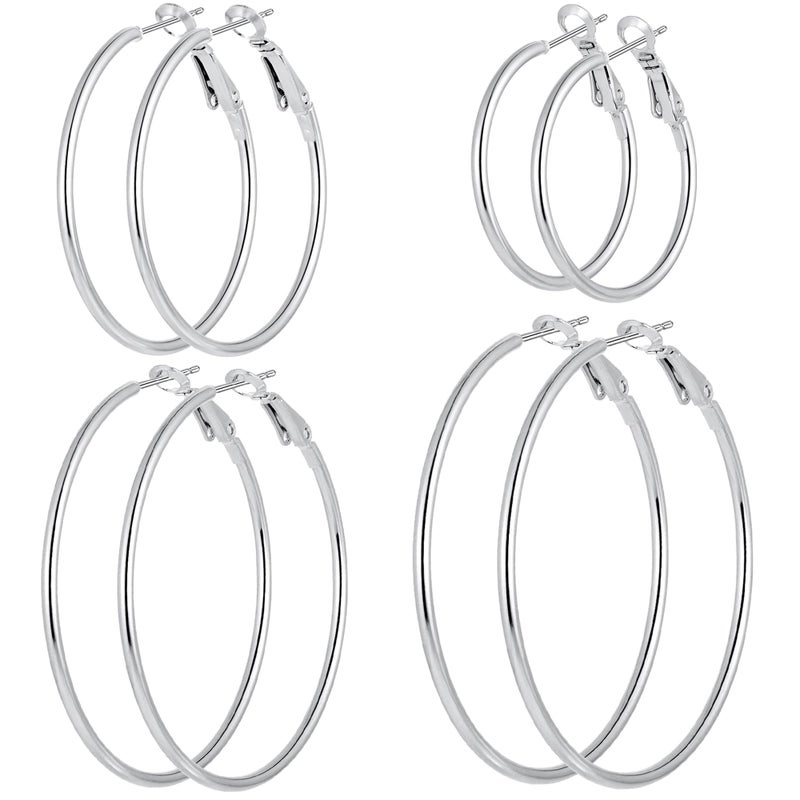 Cuicanstar 4 Pairs Silver Plated Hoop Earrings for Women Lightweight Hypoallergenic Silver Hoops Stainless Steel Hoop Earrings Loop Earrings Set - Image 1