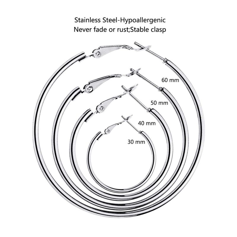 Cuicanstar 4 Pairs Silver Plated Hoop Earrings for Women Lightweight Hypoallergenic Silver Hoops Stainless Steel Hoop Earrings Loop Earrings Set - Image 3