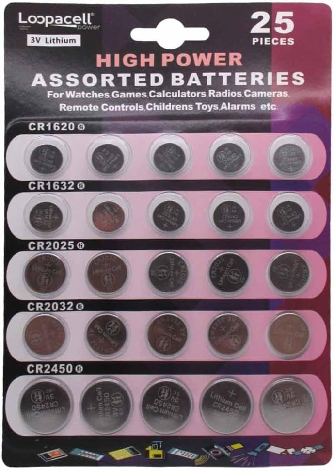 Loopacell High Power 3V Lithium Assorted Battery Set - 25 Piece CR1620 CR1632 CR2025 CR2032 CR2450 - Image 1