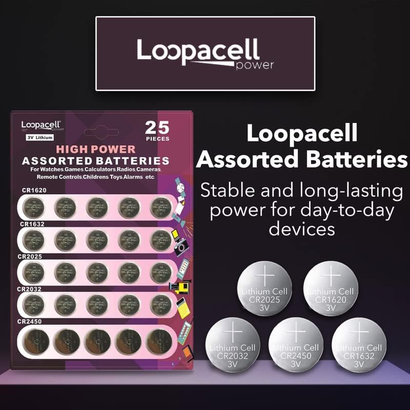Loopacell High Power 3V Lithium Assorted Battery Set - 25 Piece CR1620 CR1632 CR2025 CR2032 CR2450 - Image 2