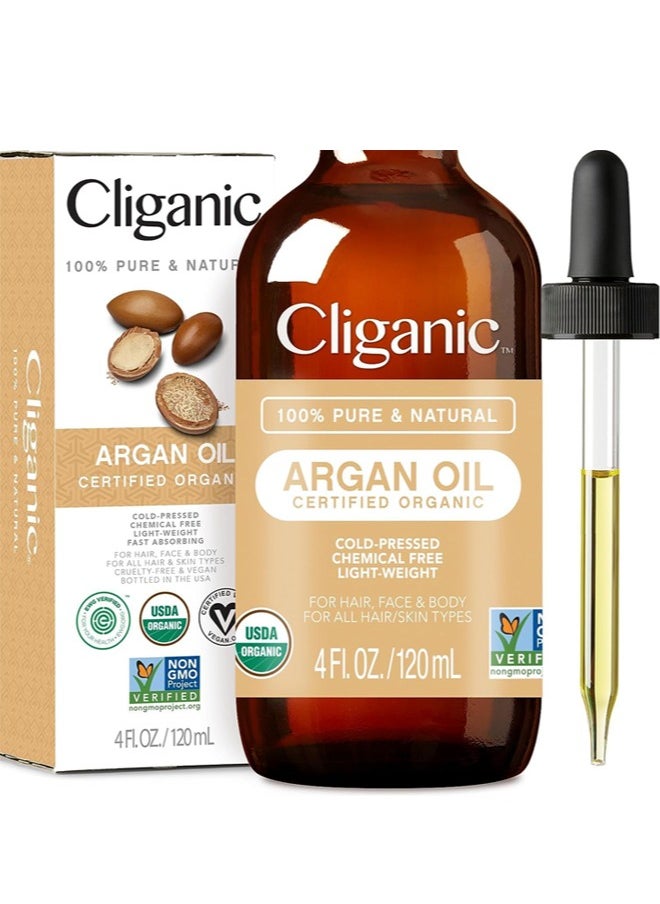 Cliganic زيت أرغان عضوي طبيعي نقي 100% لشعر الوجه والجسم 120 مل  - Image 1