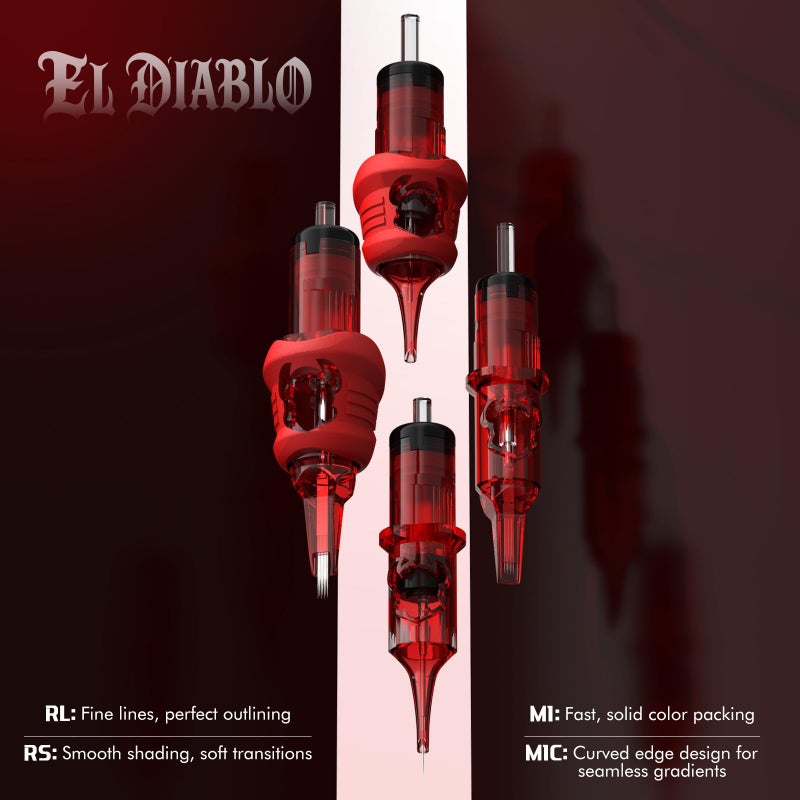 INKin Tattoo Cartridge Needles Mixed Sizes (1007RL,1205RL,1009M1C, 1209M1C), 4Pcs Sample Set with Silicone Grips, El Diablo Value Pack Tattoo Needles with Ultra-Fine Tip for Tattoo Artists - Image 3